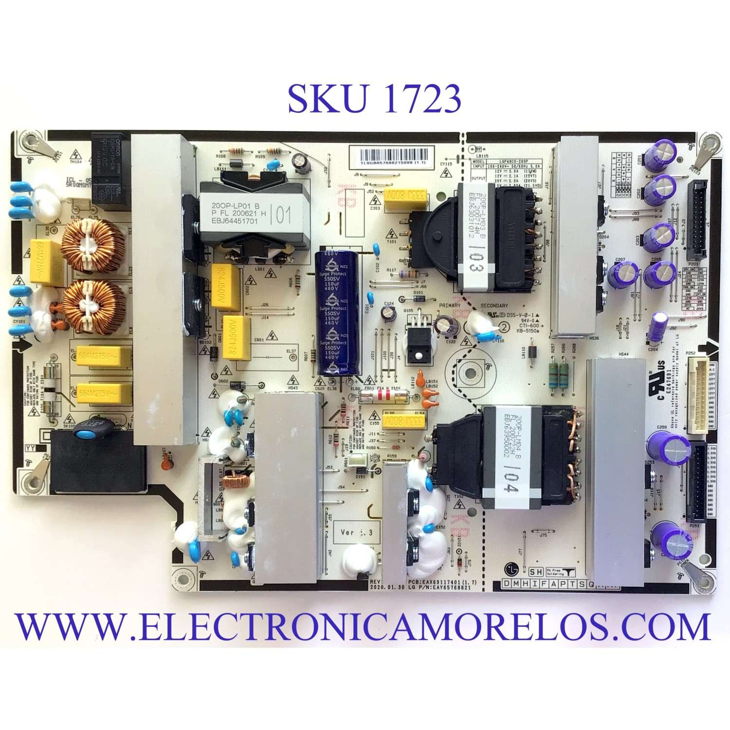 FUENTE DE PODER PARA TV LG 4K OLED SMART TV / NUMERO DE PARTE EAY65768821 / EAX69117401 / 65768821 / LGP48CX-20OP / EAX69117401(1.7) / PANEL'S LE480AQD (EN)(A2) / LE480AQD (EN)(A3) / MODELO OLED48CX / OLED48CXPUB / OLED48CXPUB.BUSWLJR
